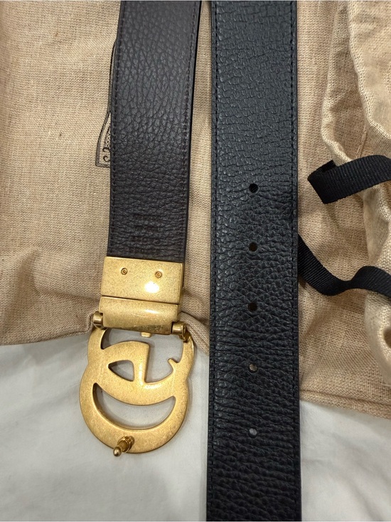Black Leather Belt with Gold Double-G Buckle Women main image 4